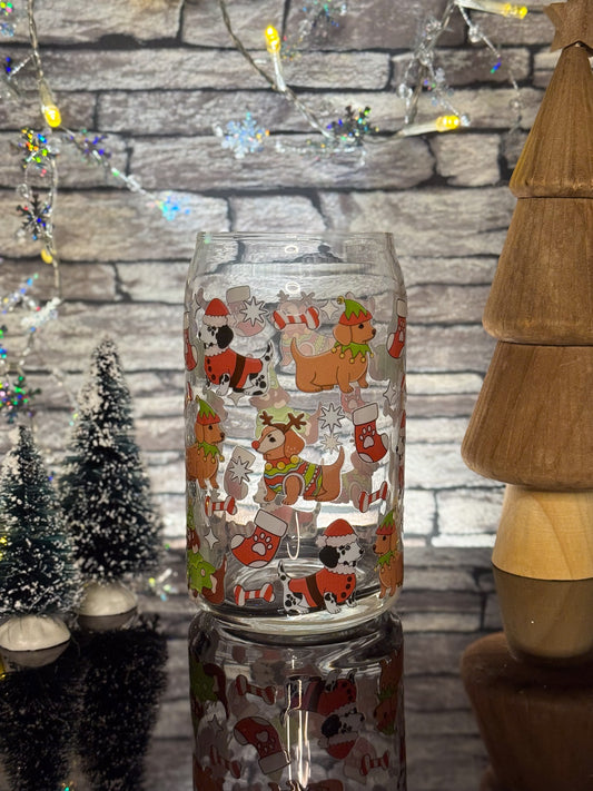 Christmas Dogs | Glass Can