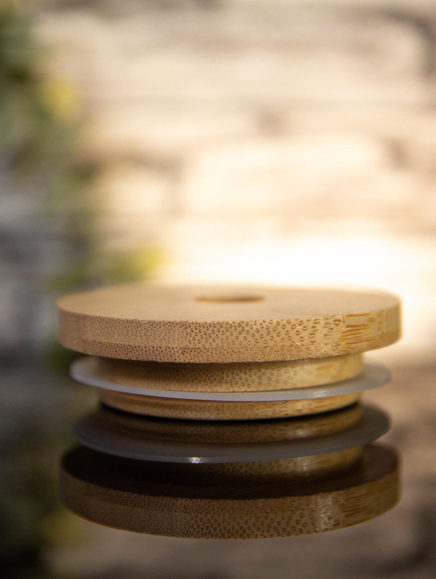 Glass Cup Lid Bamboo