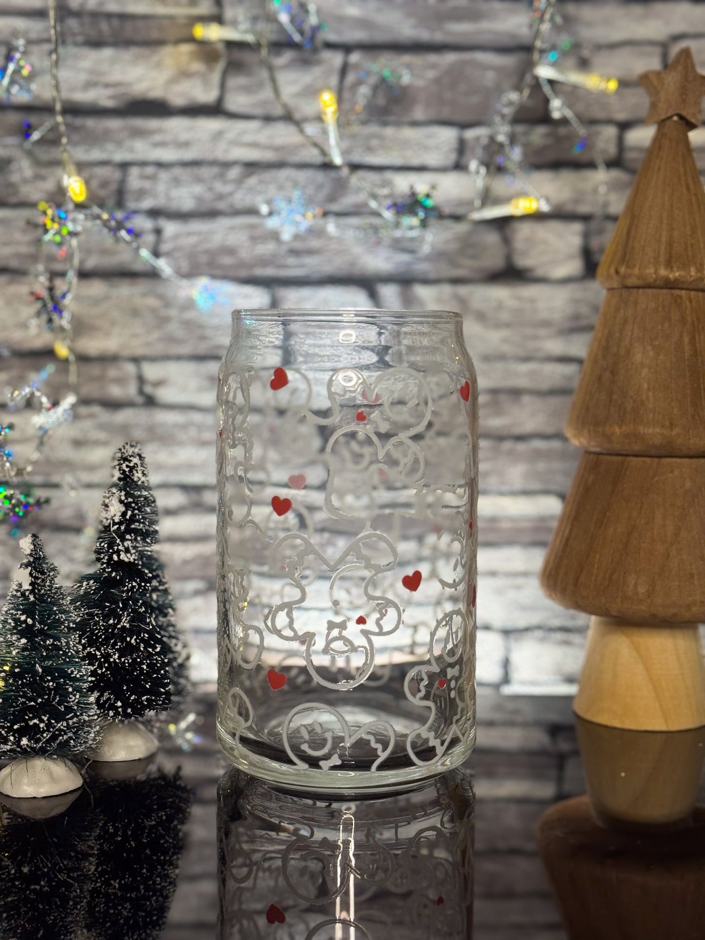 Red Heart Gingerbread Man | Glass Can