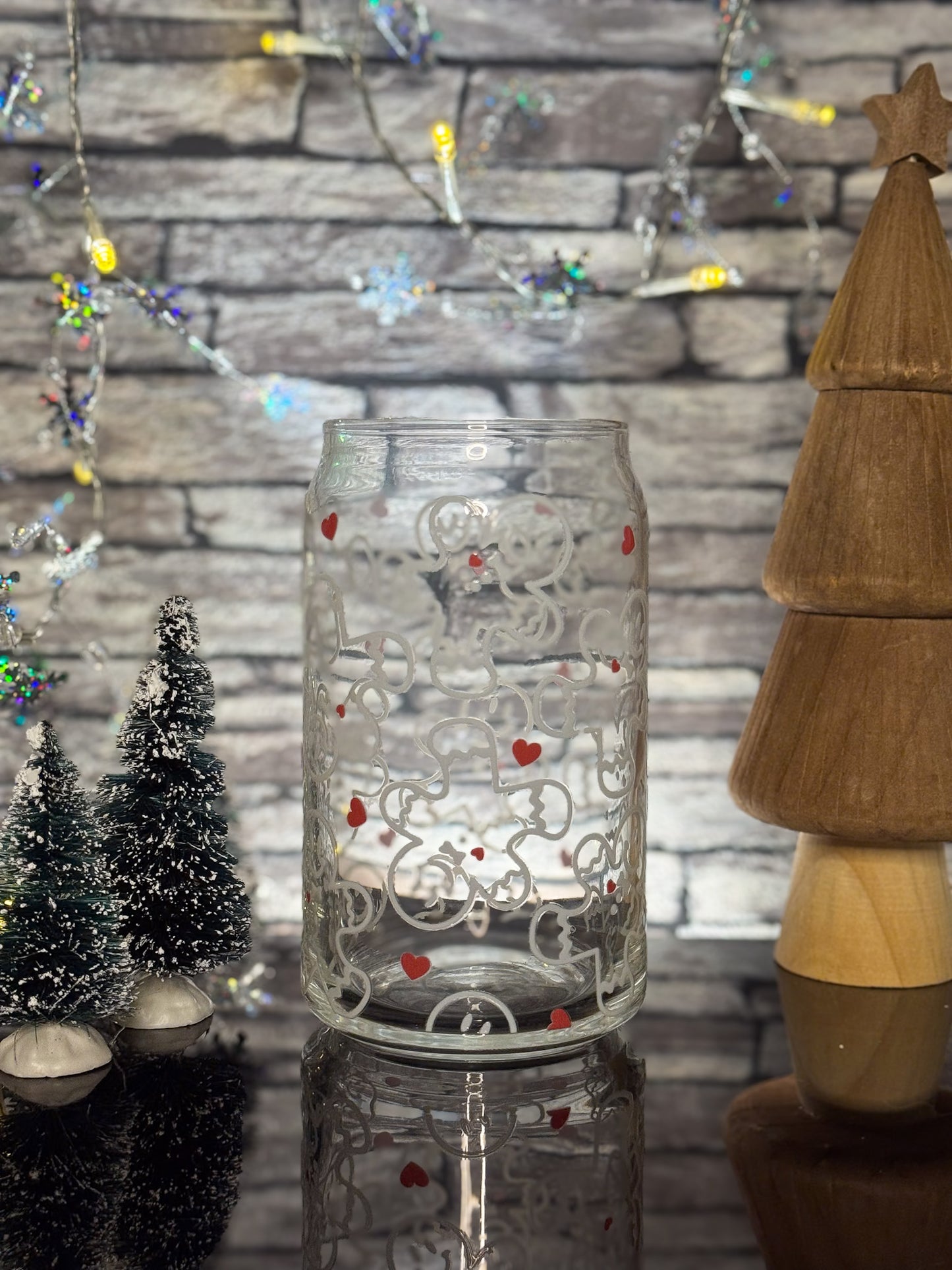 Red Heart Gingerbread Man | Glass Can