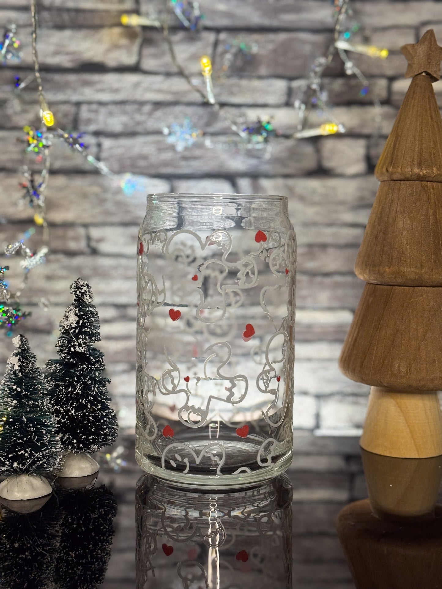 Red Heart Gingerbread Man | Glass Can