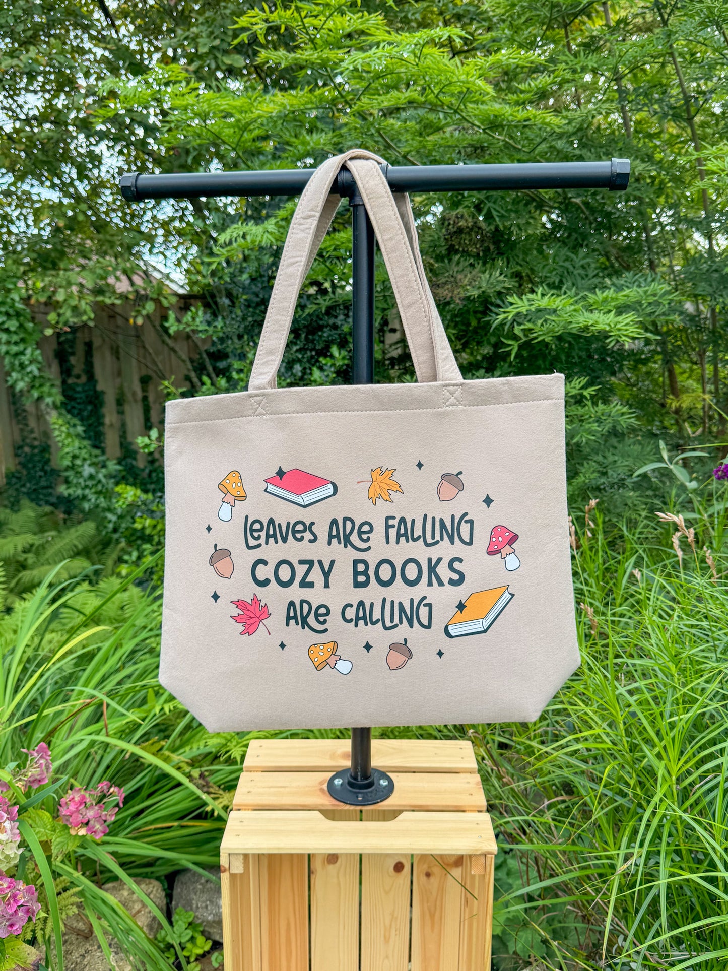 Leaves Are Falling Cozy Books Are Calling | Felt Bag